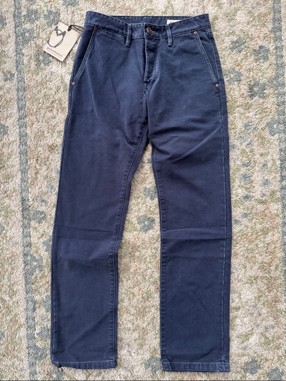 Grown & Sewn Men's Foundation Straight-Leg Cotton Canvas Pants in Aged Navy 31